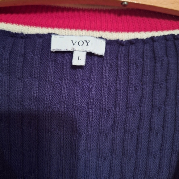 Voy Large Pullover RED WHITE Blue Patriotic Nautical SS Sweater Cable - Picture 6 of 7